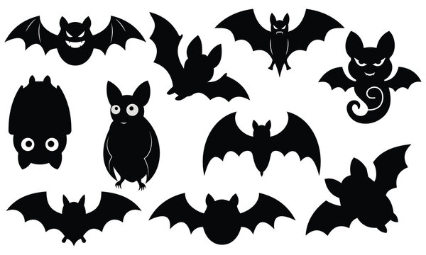 Bat silhouette. Halloween bat vector in various poses. Halloween icon vector illustration.