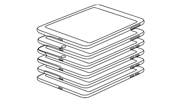 Continuous one line digital tablet stack icon featuring modern touchscreen devices, technology concept, minimalist editable vector illustration