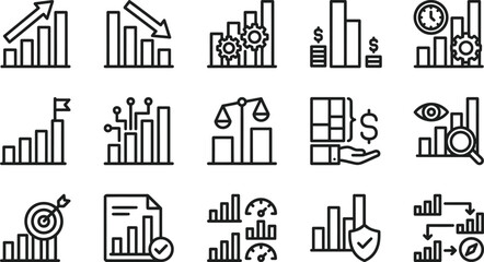 Obraz premium Business Data Analytics Bar Chart Icon Set