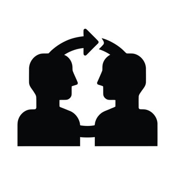 Two profile heads with circular arrow silhouette on transparent background