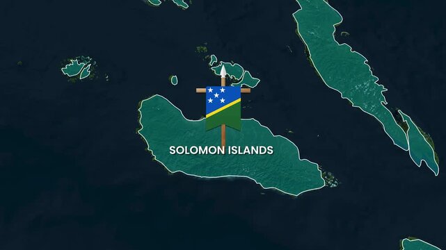 Solomon islands map animation with floating national flag video clip