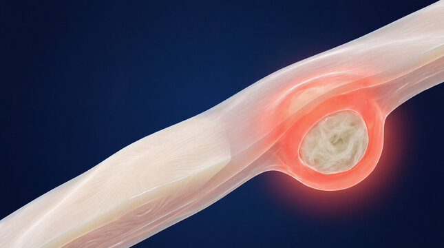 Aphthous ulcer healing model on inflamed human mucosal tissue, medical 3D illustration