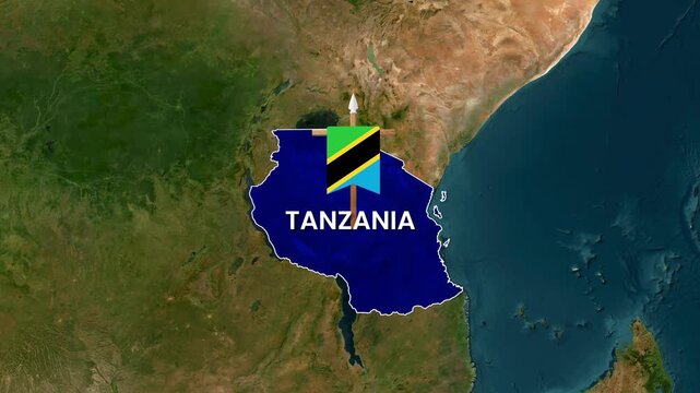 Tanzania map with waving national flag motion graphic animation element