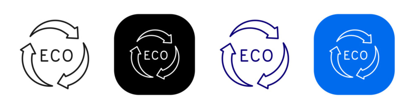 ECO cycle arrows for environmental sustainability and circular economy. Line, filled, black, color set. Editable stroke
