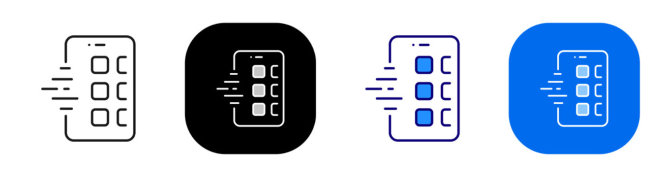 Mobile application checklist for task menu interface selection and app workflow. Line, filled, black, color set. Editable stroke