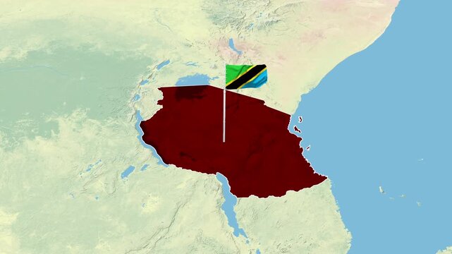 Tanzania nation map featuring waving flag animation for geography motion footage