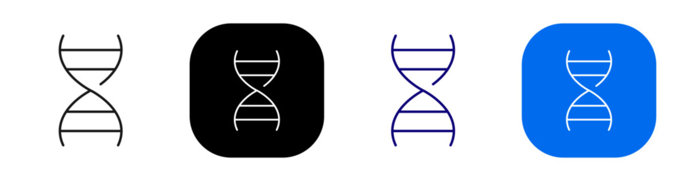 DNA helix for molecular biology genetic sequence and genome research study. Line, filled, black, color set. Editable stroke