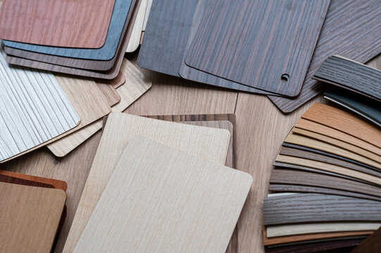 Various Wooden Swatches and Edge Banding Color Palette Samples for Interior Furniture Catalog