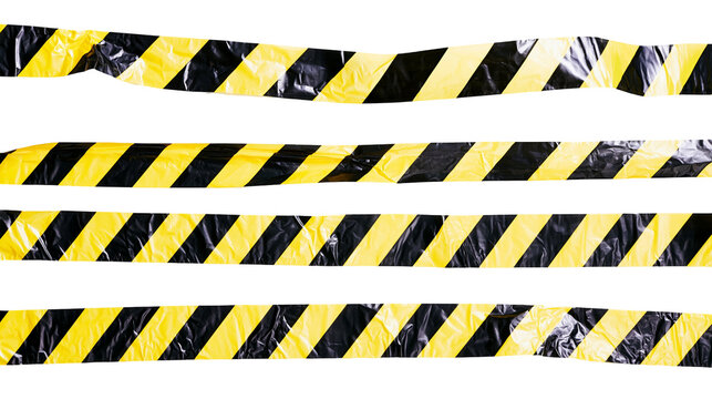 Yellow and black striped plastic caution tape strips