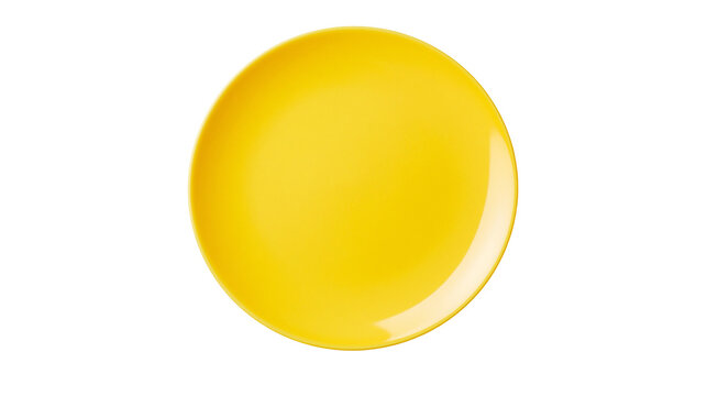 Bright yellow circular ceramic dinner plate with smooth glossy surface