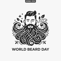Fototapeta premium The flat design for a World Beard Day Focuses on simplicity, elegance, and ease of recognition. Vector Illustration
