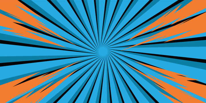 Blu sun rays. Pop art and comic style backgound trendy.