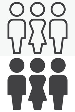 Two men one woman icon in line, outline and solid styles. Mixed group people icon with editable stroke vector sign and symbol for team, users and social members.