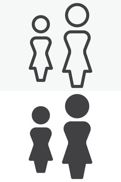 Two women leadership icon in line, outline and solid styles. Female duo icon with one larger leader figure, editable stroke vector sign and symbol for guidance and team.