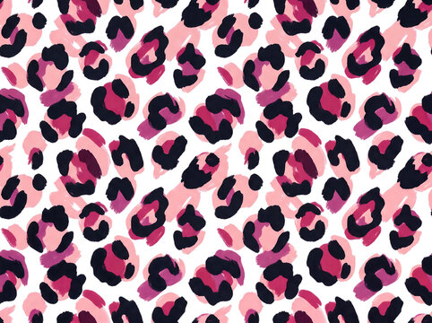 Seamless pink leopard print pattern in pixel art style