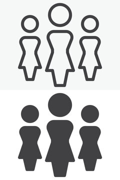 Women team group icon in line, outline and solid styles. Three female figures icon with editable stroke vector sign and symbol for teamwork, users and community.