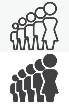 Woman group leader icon in line, outline and solid styles. Female head of crowd icon with editable stroke vector sign and symbol for leadership, team and hierarchy.