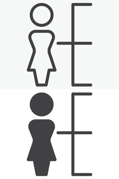 Work responsibility icon in line, outline and solid styles. Woman beside scale marker icon with editable stroke vector sign and symbol for role, duty and evaluation.