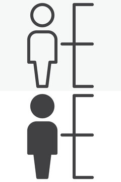 Human resources icon in line, outline and solid styles. Male employee beside scale marker icon, editable stroke vector sign and symbol for hiring, role and personnel.
