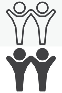Successful people icon in line, outline and solid styles. Two celebrating figures icon with editable stroke vector sign and symbol for achievement, victory and teamwork.