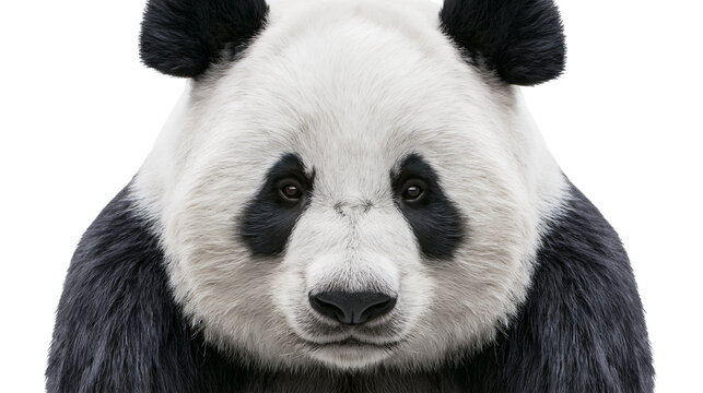 Close up portrait of a giant panda bear face with black and white fur