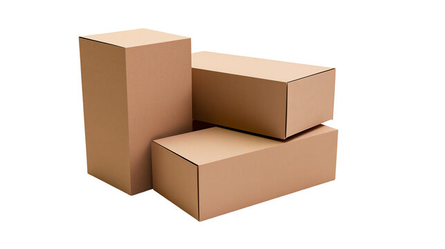 Three stacked rectangular cardboard boxes made of brown corrugated paper