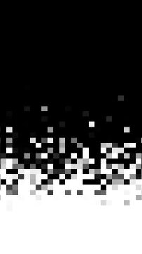 Animated pixelated mosaic dissolve transition with stop motion effect on transparent background. monochrome square block overlay for video editing.