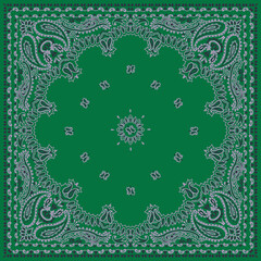 Traditional green bandana print with intricate paisley pattern and floral motifs © Creativezone