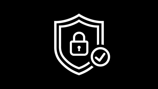 Animated security shield icon animation with locked padlock on black background. Security Protection Account animation. Data Security Icon motion. Lock and Safe animation.