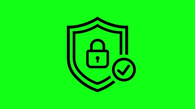 Animated security shield icon animation with locked padlock on black background. Security Protection Account animation. Data Security Icon motion. Lock and Safe animation.