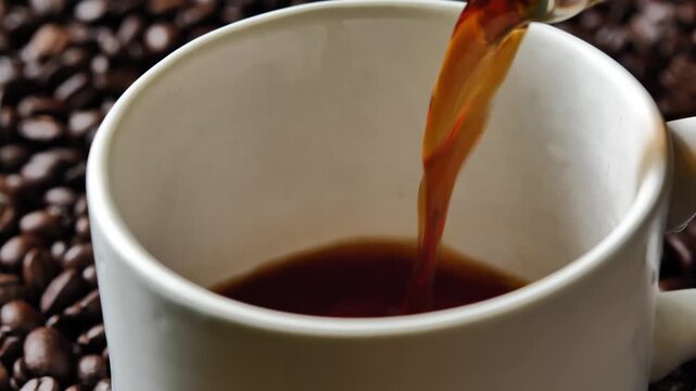Pouring Coffee into a White Ceramic Cup	