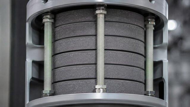 Macro Close-Up of Metal-Oxide Varistor MOV Block Column Inside High-Voltage Arrester