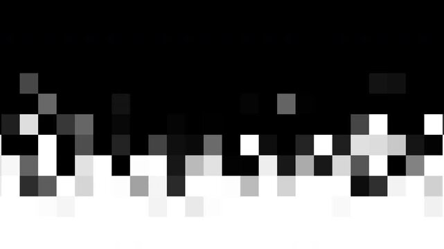 8bit Pixelated block transition on alpha channel, with dynamic mosaic dissolve effect for video editing.
