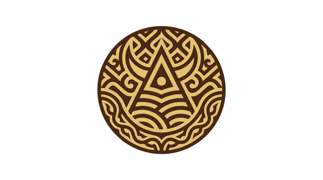 Mount Kerinci and Rumah Gadang Minangkabau Abstract Batik Emblem
