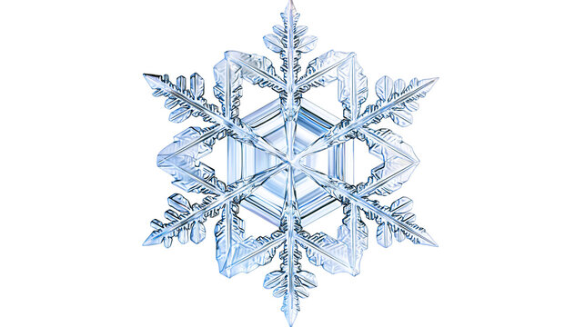 Detailed hexagonal ice crystal snowflake with intricate geometric branch patterns