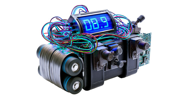 Improvised explosive device with digital timer and tangled colorful electrical wires