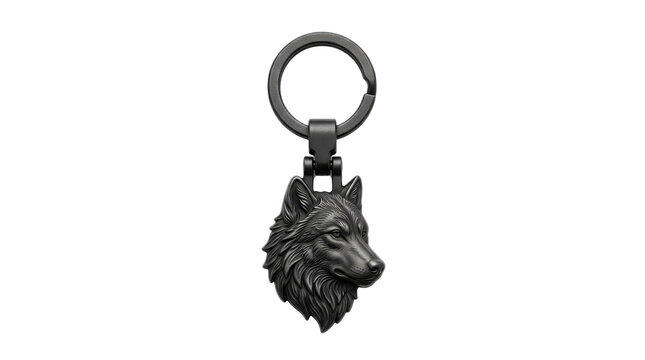 Black wolf head keychain, matte metal animal pendant, dark wolf sculpture key ring, gothic accessory for car keys