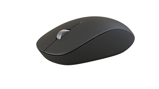 Sleek matte black wireless computer mouse with silver scroll wheel