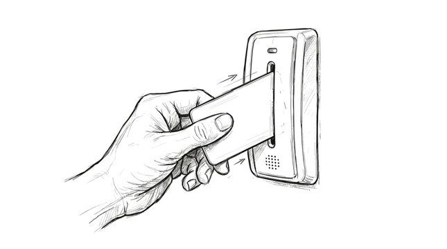 Hand inserting security card into electronic reader