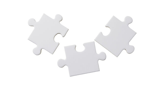 Three blank white jigsaw puzzle pieces arranged in a group