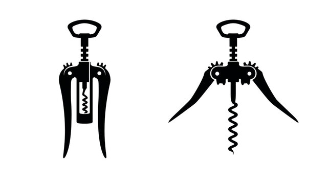 Black silhouette icons of winged corkscrews in closed and open positions