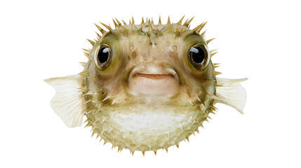 Inflated spiky pufferfish with large dark eyes and textured skin © Matthias