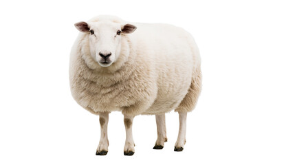 Naklejka premium Fluffy white sheep standing and looking forward