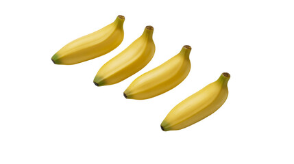 Four fresh ripe yellow bananas arranged in a diagonal row © Matthias