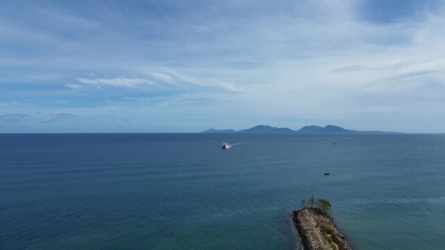 Ferry boat is approaching Port of Ulee Lheue in Banda Aceh coming from Balohan Port in Weh Island, Sabang. Acehhebat 2 or KMP Aceh Hebat 2, a passenger boat.