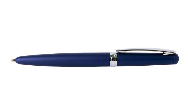 Matte blue ballpoint pen with silver chrome clip and trim