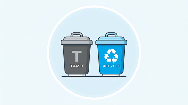 A trash bin and a recycling bin side by side in a minimalist illustration