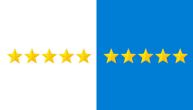 Five bright yellow star rating icons isolated transparent background isolated on transparent background