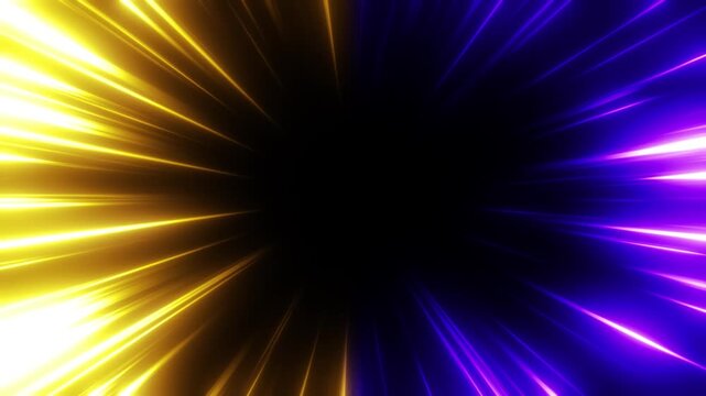 黄色と紫色の対立する光の集中線の枠のエフェクト背景の動画