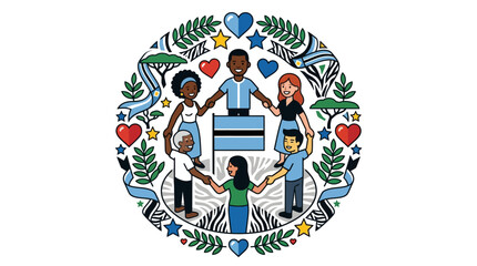 Fototapeta premium Diverse Community Celebrates Unity with Botswana Flag in a Vibrant Circle